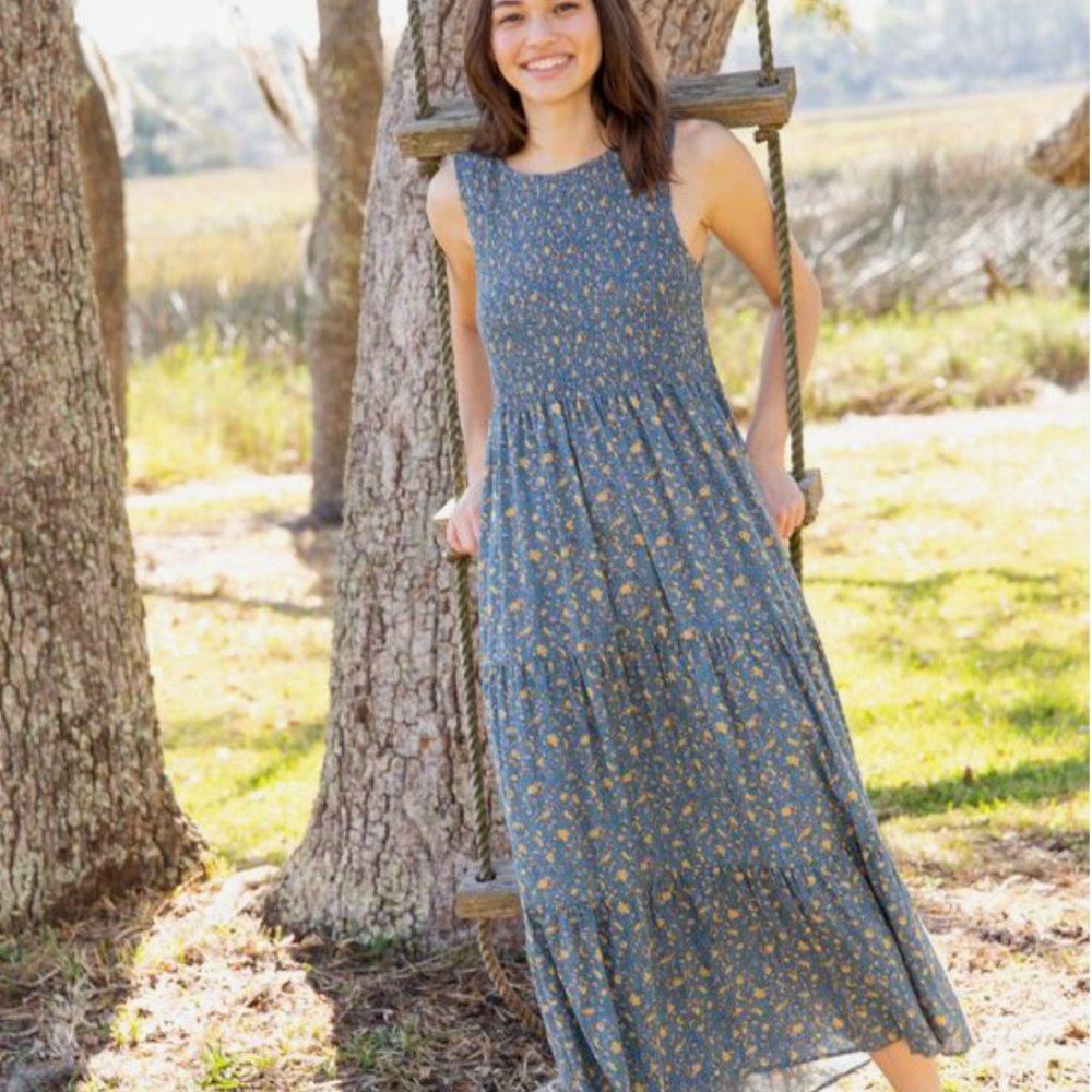 NWT Natural Life Emmie Blue / Yellow Floral Maxi Dress